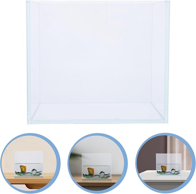 Mini Betta Fish Tank Desktop Aquarium 15x11x13 Cm Ultra- Glass Small Fish Bowl Space-Saving Design for Office