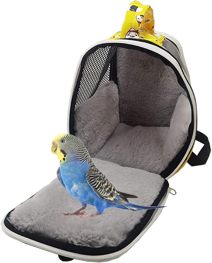 Bird Carrier Small Animals Travel Bag Portable Parrot Cage with Plush Lining Transparent Window Breathable Case