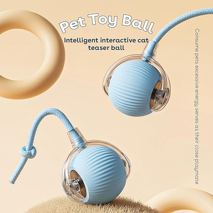 Interactive Cat Toy Ball, Automatic Intercative Cat Toys for Indoor Cats, The 3rd Generation Agile Moving Cat Ball with Elastic Mesh Tail, Toys for Indoor Adult Cats, Motion Activated (Blue)
