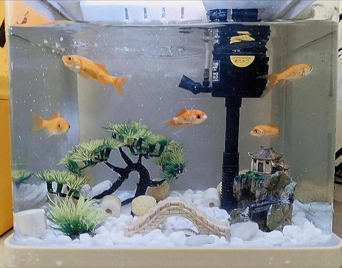 Small Japanese Fish Tank Decorations Set, Suitable for Aquariums up to 5 Gallon or Fish Bowl, Includes Small Decorations Artificial Plastic Plants Fish Tank House