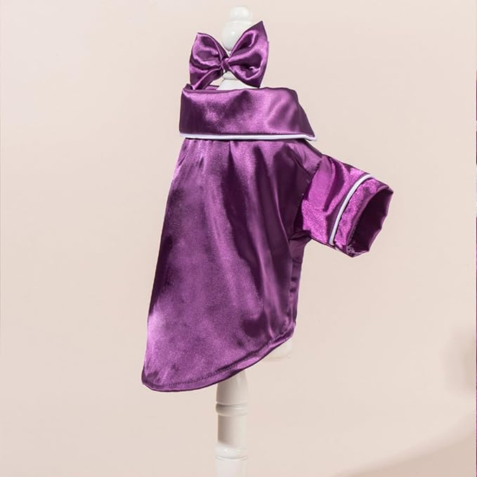 Cat Puppy Costume Elegant Satin Pajamas with Bow Headband 2PCs Set Pet Sleepwear Cute Pet Outfit Cosplay Partywear Photoshoots (Purple Set,X-Small)