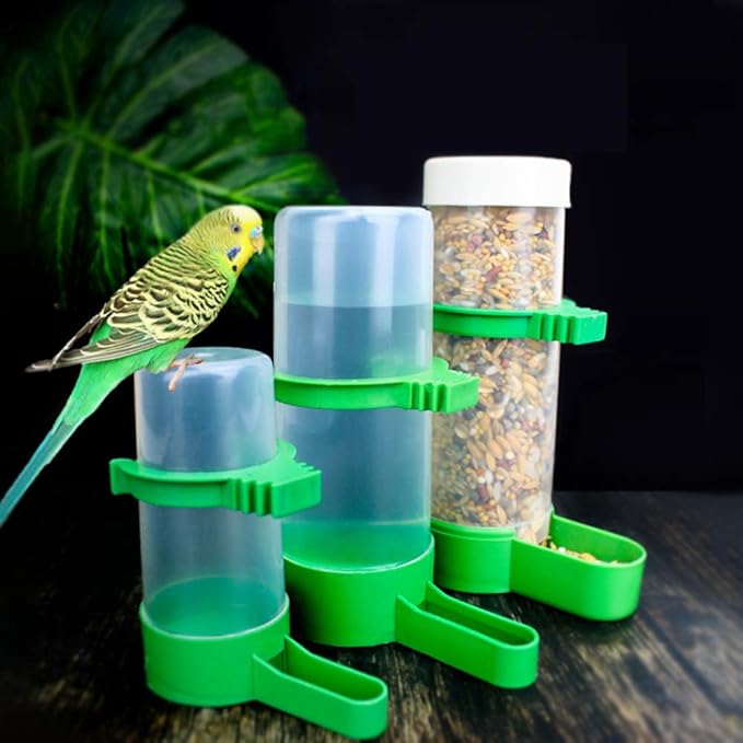 2PCS Automatic Bird Water Dispenser with 1PCS Food Feeder for Cage Pet Parrot Budgie Lovebirds Cockatiel (2pcs 60ml + 1pcs 150ml)
