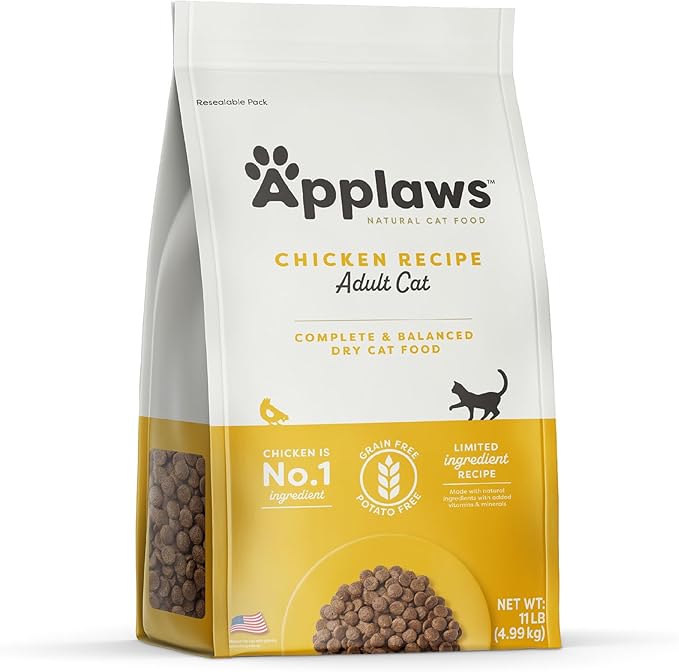 Applaws Complete Dry Cat Food, Grain-Free, Limited Ingredient with Added Vitamins & Minerals, Protein, Supports Digestion, Chicken (11 Pound Bag)