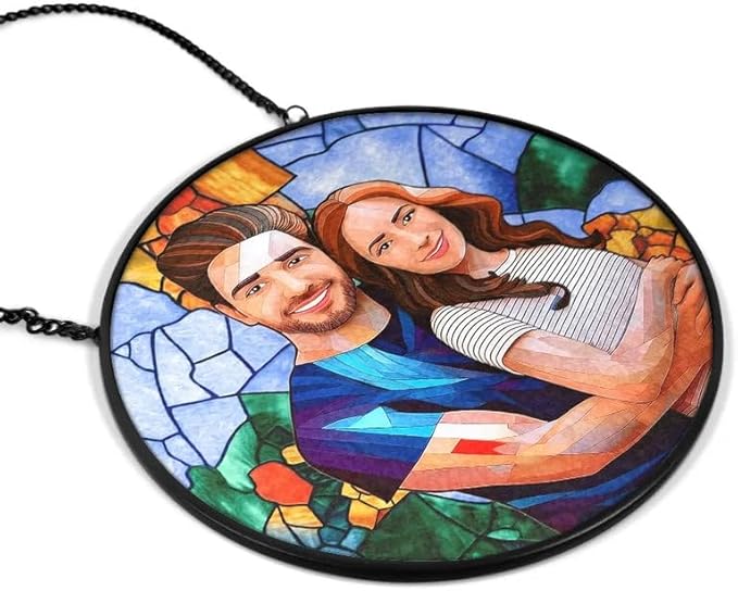 Personalized Couples Photo Stained Glass Catcher, Custom Photo Portrait Couple Family Stained Glass Window Hanging Catcher, Gifts for Newlyweds, Wedding, Couple, Valentine's Day Gift/25