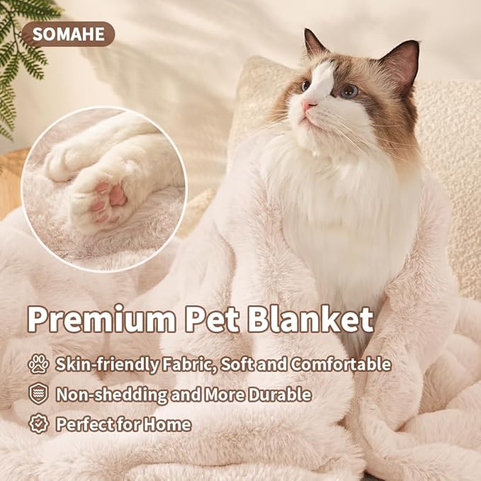 Self-Warming Cat Blanket for Indoor Cats & Small Dogs, Dual-Side Sherpa Plush Throw, Anti-Static Shared Couch Mat for Crate & Travel, Machine Washable No Shrink, 28x22 Inch White