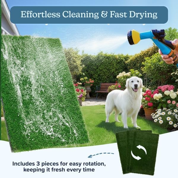 Artificial Grass Puppy Pee Pad for Dogs and Small Pets - Set of Three 41x27 Inch, Reusable 4-Layer Turf Pads for Dogs - Indoor and Outdoor Fake Grass Potty Pet Supplies by PETMAKER