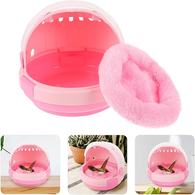 Toyvian Portable Parrot Cage Handheld Travel Carrier with Pink Warm Nest and Cushion, Bird Sleeping Bed for Outdoor Use, Lightweight Pet Bird Carrier for Small Parrots and Parakeets