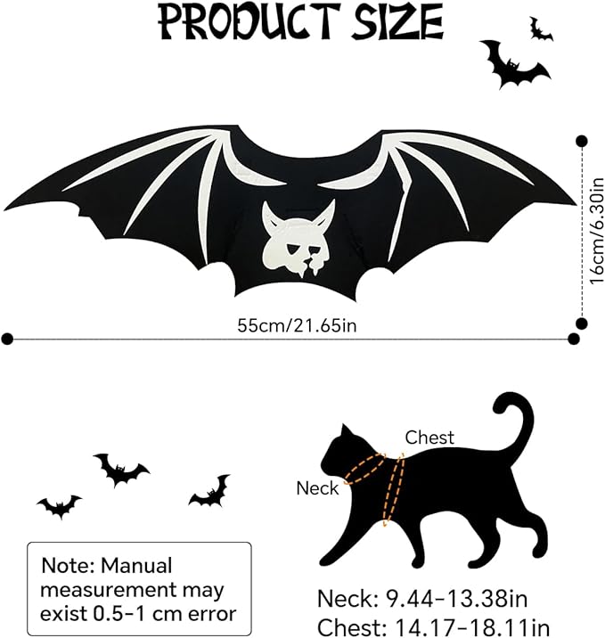 Cat Halloween Costume Bat Wings - Glow in The Dark Pet Halloween Party Cosplay Dress Up Accessories for Cats Small Puppy Dog