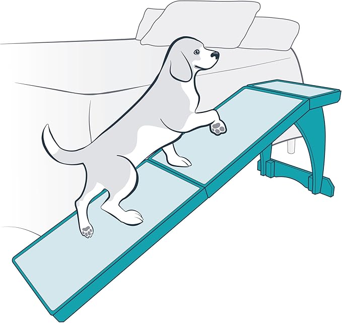 PetSafe CozyUp Bed Ramp - Supports Pets Back & Joints - High Traction Carpet Surface - Furniture-Grade Wood - Cherry or White Finish - Heavy Duty Bed Access Ramp - Cherry