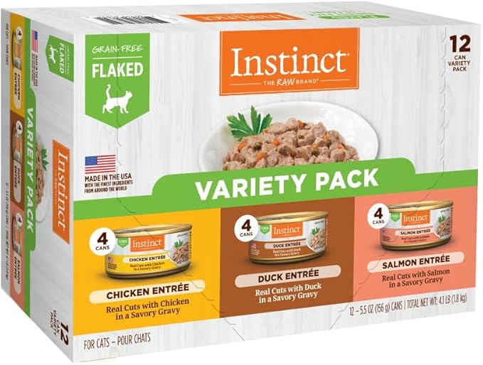 Instinct Flaked Entrée Wet Canned Cat Food - Variety Pack, 5.5 Ounce (Pack of 12)