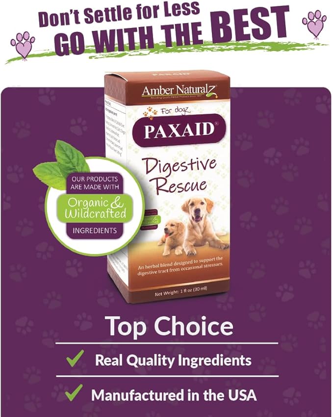 Amber NaturalZ Paxaid Digestive Rescue for Dogs and Puppies | Supports Normal Appetite, Gut Function, and Stool Consistency During Occasional Gastric Discomfort and Dietary Changes 1 Fluid Ounce