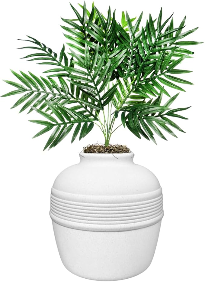 Good Pet Stuff Hidden Litter Box Planter, Decorative Cat Litter Enclosure with Carbon Filter, Artificial Plant, Easy Clean, Indoor Design, Original Round Style, Base Kit, White Birch