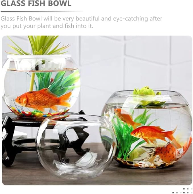 Round Glass Fish Bowl Clear Desktop Aquarium for Small Fish Hydroponics Decor for Home Office Garden