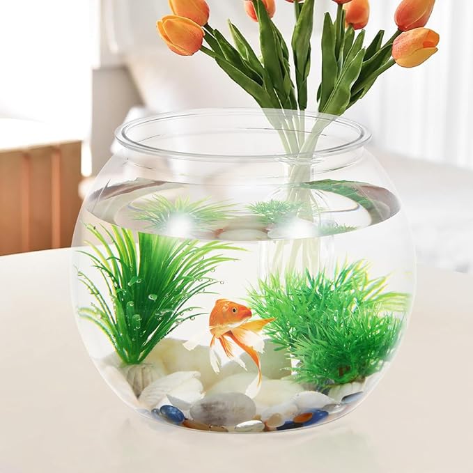 Mipcase 1.5 Gallon Clear Plastic Fish Bowl Round Desktop Aquarium Tank for Home Office Decor Small Ornamental Fishbowl