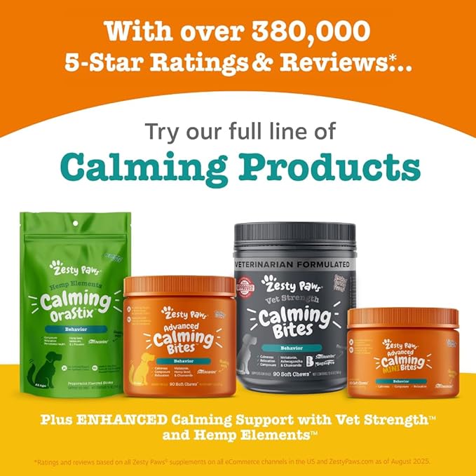 Zesty Paws Calming Chews for Dogs - for Everyday Stress, Relaxation, Composure, and Separation Peanut Butter 50 Count