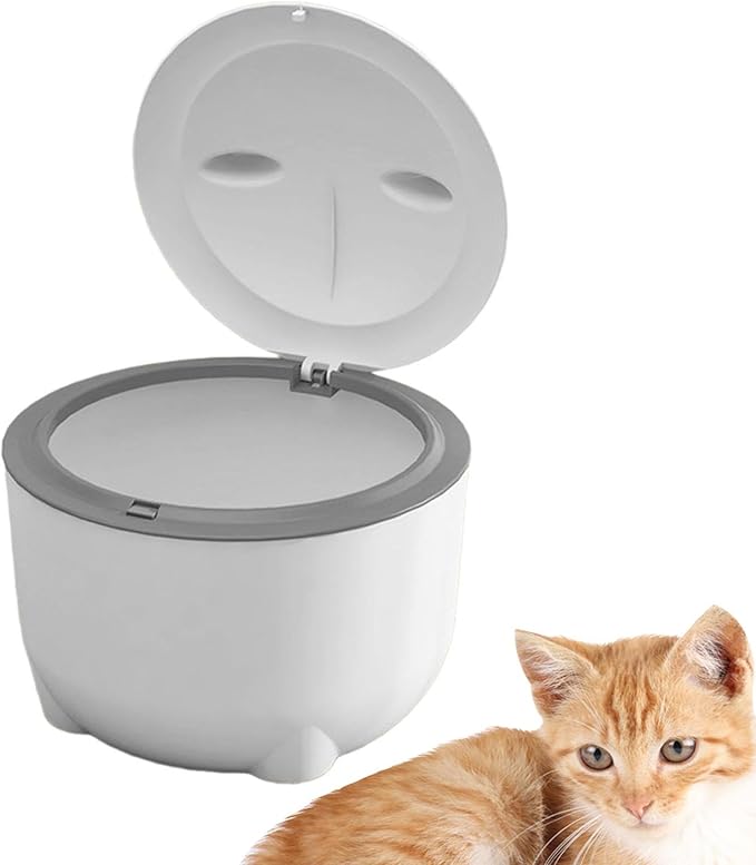 HouseVibe Cat Litter Trash Can with Press Type Lid, Enclosed Odor Isolating Cat Waste Bin, Covered Pet Litter Tray for Indoor Cats 7.48x5.91inch- White
