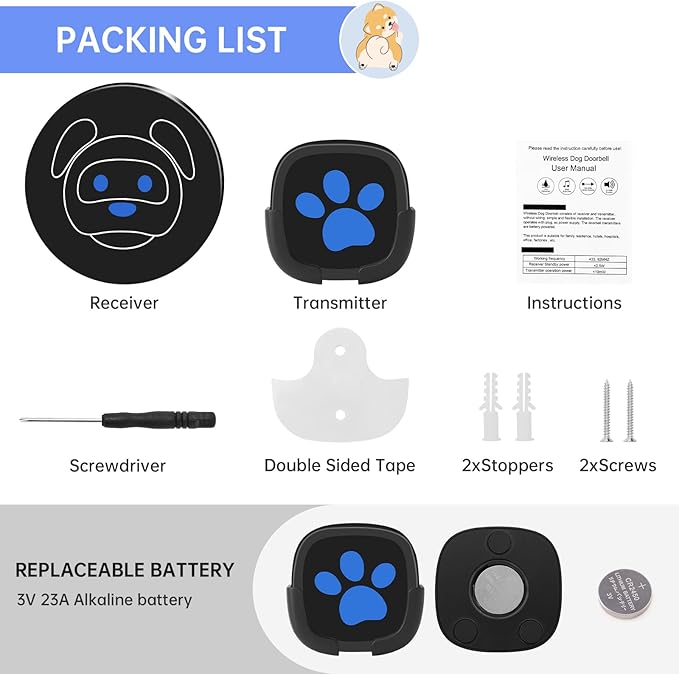Dog Door Bell for Potty Training, Wireless Dog Doorbell Ring to Go Outside, IP65 Waterproof Touch Button, 50 Melodies & 1000 Feet Range