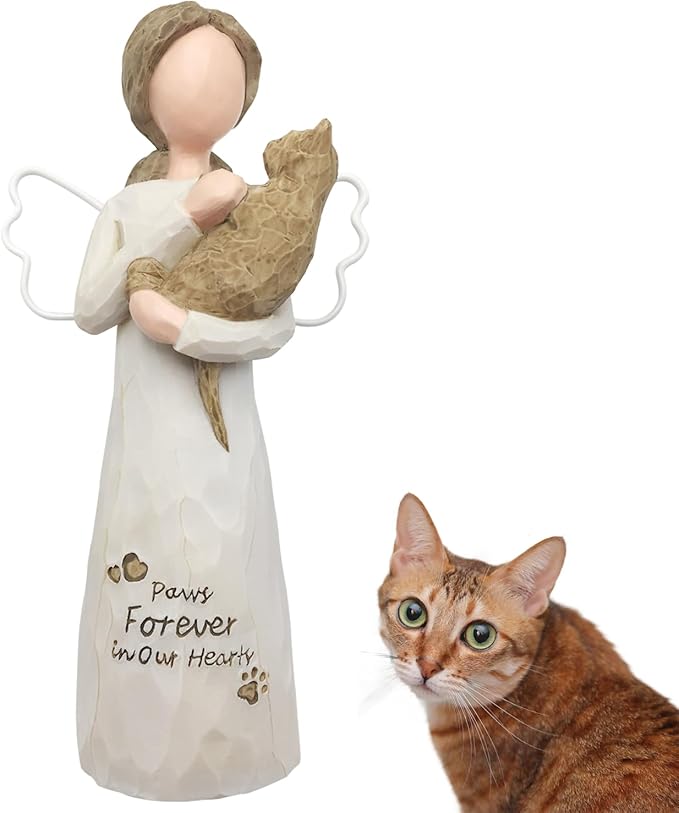 Cat Memorial Gifts for Loss of Cat, Cat Loss Sympathy Gifts, Cat Bereavement Gifts in Memory of Passed Away Pet Cat, Resin Cat Angel Figurine for Cat Mom and Cat Lovers