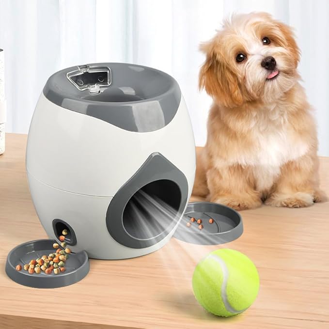 Automatic Dog Ball Launcher Dog Tennis Food Reward Machine Interactive Dogs Ball Thrower Slow Feeder for Small and Medium Dogs (Dark Grey)