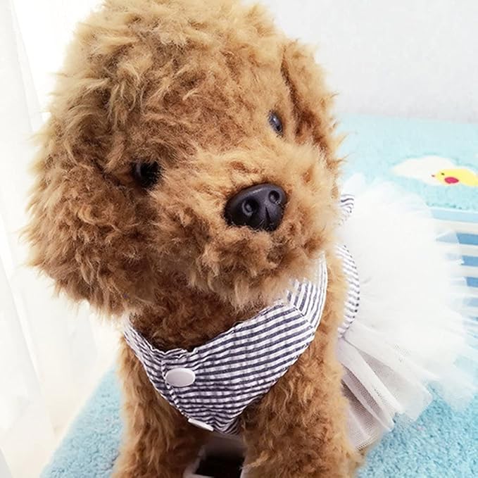 Dog Dresses, Fashion Pet Dog Clothes, Striped Mesh Puppy Dogs Princess Dresses (Blue, Large)