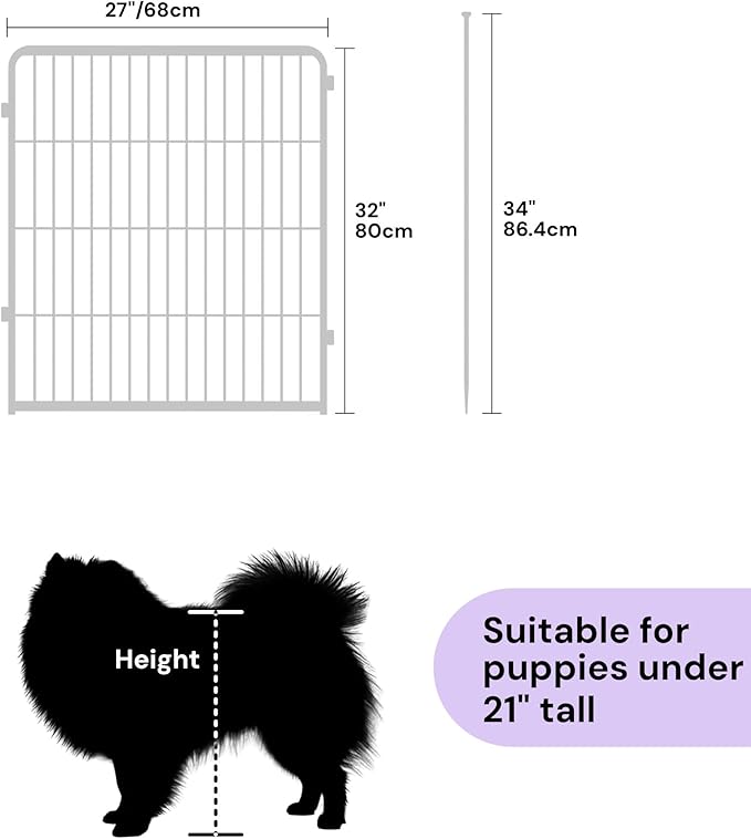 SunsGrove Indoor Dog Playpen, 32 Inch 2 Panels Play Pen for Small and Medium Dogs, Easy Setup Anti-Rust Pet Fence, White