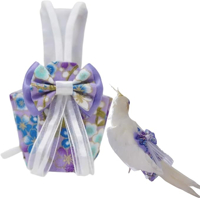 Bird Diaper Cockatiel Clothes Flight Suite, Reusable Parrot Nappy with Waterproof Inner Layer, Cute Pigeon Pants Urine Wet Suit Costume for Conure Macaw (Purple,2M)