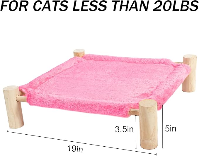 Patas Lague Cat and Dog Hammock Bed for Small Dogs, Brethable Wooden Cat Pet Rabbit Elevated Outdoor Bed Cots Furniture for All Seasons Fleece Hot Pink