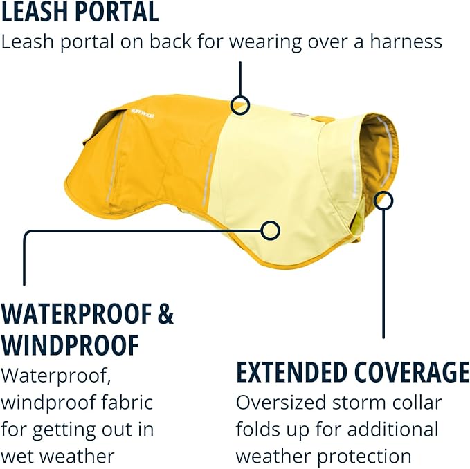 Ruffwear, Sun Shower Dog Raincoat, All-Weather Jacket, Waterproof, Windproof & Lightweight, Mineral Yellow, Small