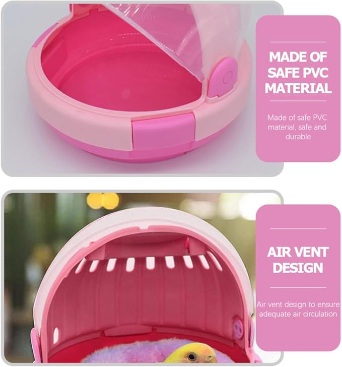 Portable Handheld Bird Carrier Cage with Pink Fleece Nest Pad, Small Parrot Travel Cage for Outdoor Use, Warm Budgerigar and Young Bird Transport, Space Capsule Design