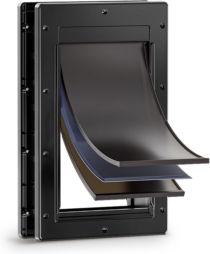 3-Flap Dog Door, Doggy Doggie Door, Cat Door for Install in Interior and Exterior Doors or Wall, Insulation Layer, 2 Magnetic Flaps, Closing Panel, Never Rust, for Pets Up to 45lb (Medium)