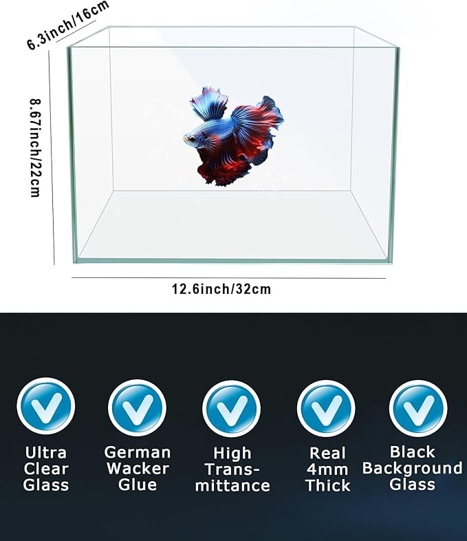 Fish Tank, 3 Gallon Ultra-Clear Glass Fish Aquarium, with Separator Plate for Betta, Fish Tank Starter kit with Filter and Adjustable Led Light, White