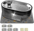 Cat Water Fountain Stainless Steel with a Silicone Mat, 84oz/2.5L Automatic Cat Water Fountain with Water Level Window and LED Light, Quiet Low Power Cat Water Bowl & Cat Water Dispenser(Black)