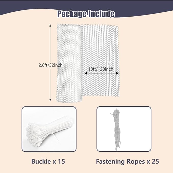 Banister Guard 10 ft L x 2.6 ft H Balcony Netting for Pets Stairs Railing Nylon Net Stairway Balcony Mesh Netting Banister Stair Net Balcony Safety Net Stair Guard for Indoor & Outdoor(White)