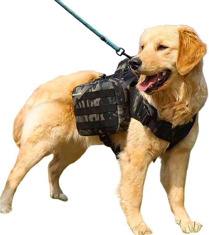 x Jumahe Dog Hiking Backpack for Large/Giant Dogs – 2 Spacious Side Bags, Breathable Waterproof Fabric, Fits Chest 30"-40" (85-120 lbs), 5 Adjustable Buckles, Outdoor Travel Vest,Camo