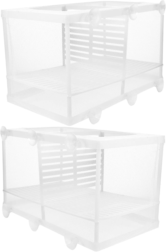 2Pcs Fish Tank Breeding Box with Divider and Suction Cups, Plastic Aquarium Hatchery Isolation Net for Shrimp and Fish Breeding, Large Size Separation Mesh for Aquatic Pet