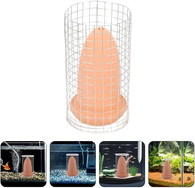 DOITOOL Ceramic Spawning Cones and Aquarium Breeding Box with Protective Net Medium Size Fish Breeding Container for Angelfish Discus Shrimp Suitable for Fish Tank Isolation