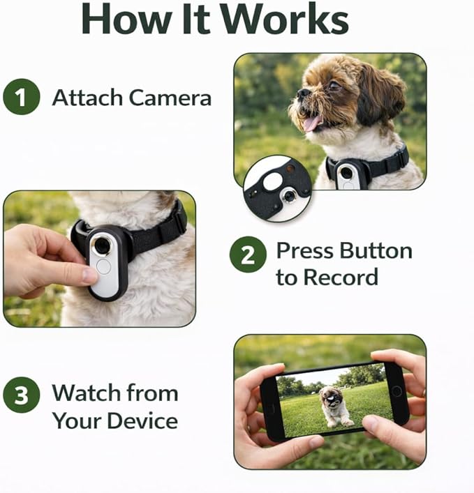 Dog Collar Camera 1080P HD – Dog POV Camera with 170° Wide Angle Lens, Mini Action Camera for Dogs, Video Recording with Micro SD Card, Lightweight Pet Body Cam (No WiFi)