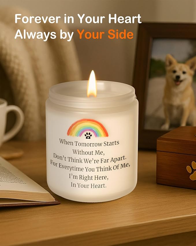 Dog Memorial Gifts for Loss of Dog, Pet Memorial Gifts, Sympathy Gift for Pet Loss with Poem, Rainbow Bridge Remembrance Candle, Passed Away Condolence Present for Pet Lovers, Cat Dog Grief Keepsake