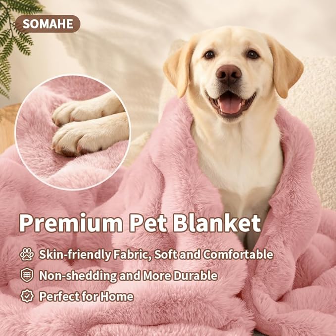 Dog Blanket Self-Warming Throw for Medium & Large Dogs, Dual-Side Sherpa Plush, Thick Crate Bed Cover & Car Seat Mat, Anti-Static Machine Washable No Shrink, 39x30 Inch Pink