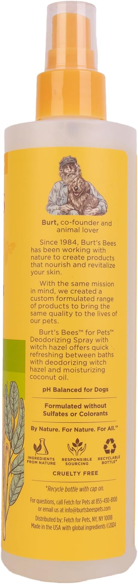 BURT'S BEES FOR PETS Deodorizing Spray for Dogs with With Hazel, Lemongrass and Sage Fragrance, 99% Natural Origin Formulas, Best Waterless Dog Shampoo - Gentle Dry Shampoo for Dogs, 10 oz