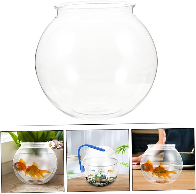 Beaupretty Small Round Fish Bowl Plastic Desktop Fish Tank for Home Office Tabletop Goldfish Aquarium Holder Large 26cm Aquarium