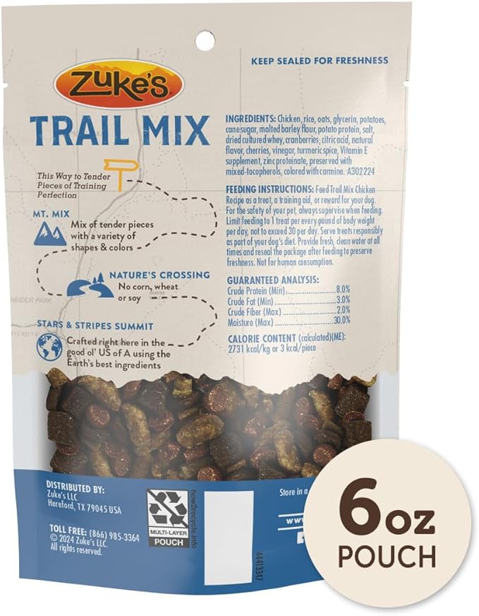 Zuke's Trail Mix Pet Treats for Dogs, Soft Dog Treats with Real Chicken Recipe - 6 oz. Pouch (Pack of 2)