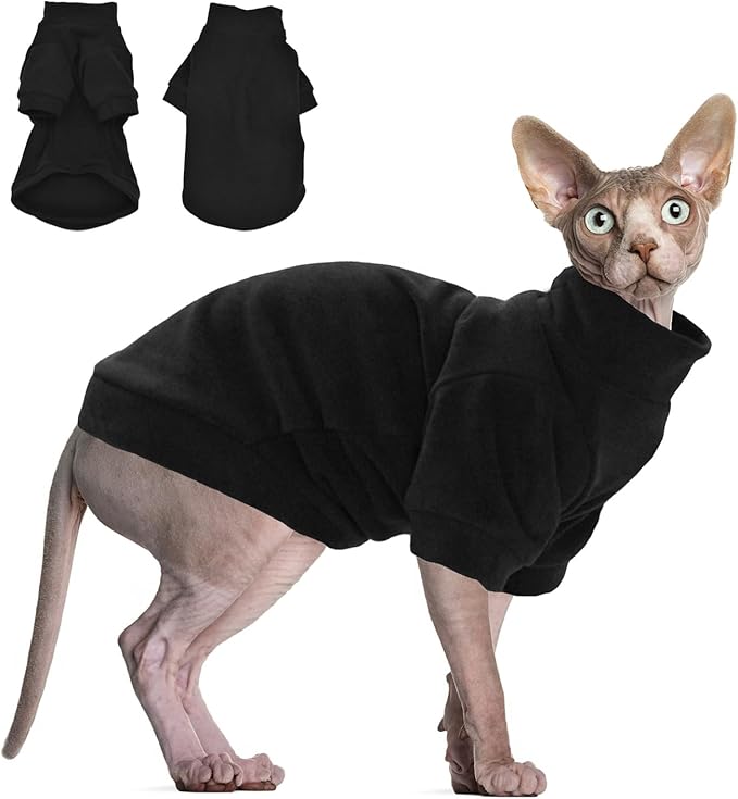 Sphynx Cat Clothes Hairless Cat Sweater Shirt Soft Warm Long Sleeves Pullover Pet Clothes Pajamas Dog Cloth for Small Dogs Kitten Clothes Pet Sweaters (Black, XL)