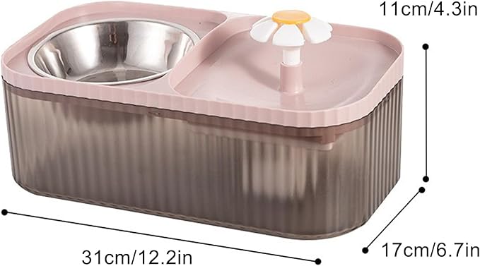 2 in 1 Cat Fountain and Food Bowl, Automatic Pet Water Dispenser, Cat Feeding and Watering Supplies (Pink)