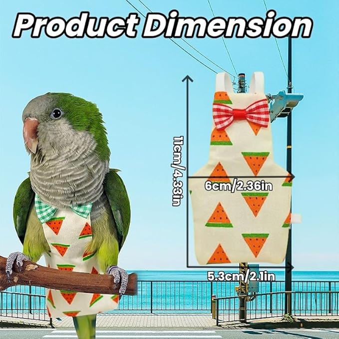 6Pcs Bird Diapers Bird Harness Flight Suits Diapers Reusable Parrot Nappy with Waterproof Inner Layer Washable Cute Urine Wet Suit Costume for Cockatiel Conure Budgie Macaw Parakeet,L