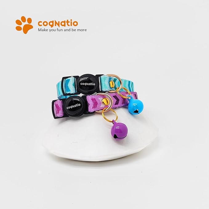 2 Pack Breakaway cat Collars with Bell,Safety Quick Release Pendant Cute Kitten Collar,Adjustable 20-30cm (Auqa+Purple, 20-30cm)