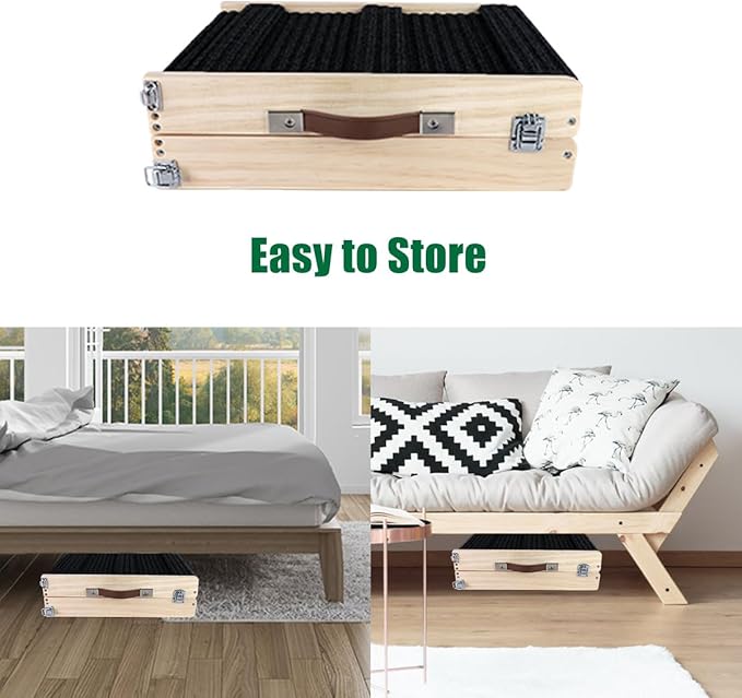 Okydoky Small Dog Ramp, Adjustable Portable Folding Wooden Pet Ramp, 32" Long with Non-Slip Traction Mat, Adjustable from 9" to 17.5", Dog Climbing Ladder for Sofa,Couch,Car(Black) NO.LGPT3