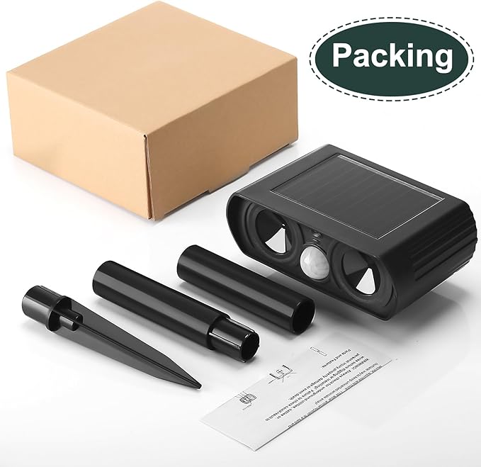 Qualirey 3 Pack 2025 Solar Ultrasonic Animal Repellent Outdoor Sonic Deer Repellent Devices Deterrent Away Cat Dog Raccoon Rabbit Pet with Motion Sensor Weatherproof General for Garden Yard Farm Lawn