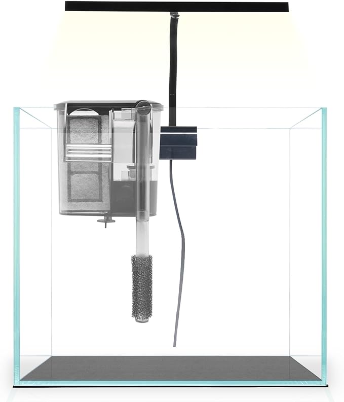 Cube Aquarium Starter Kit - Small Aquarium Kit - 2 Gallon Fish Tank, Black Leveling Mat, EOS LED Light, Glass Filter - Beginner Fish Tank Kit