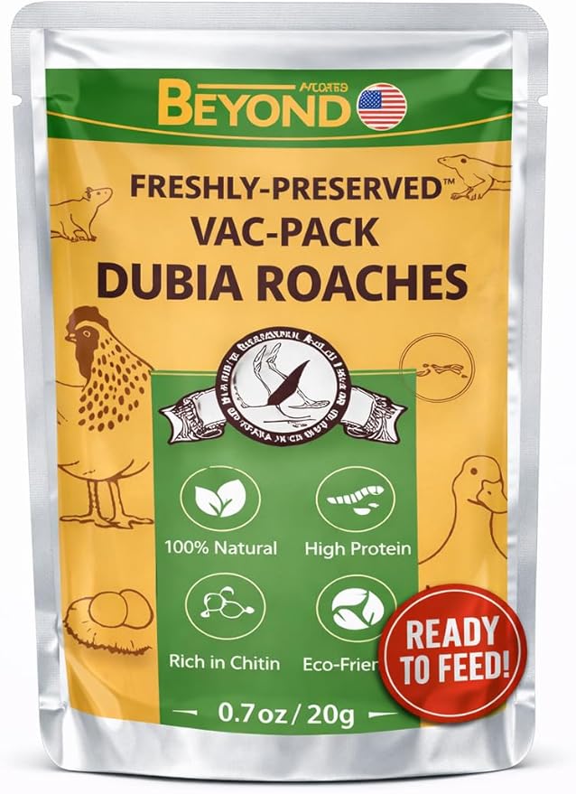BeyondFeed™ Freshly Preserved Vac-Pack Feeder Insects – Ready-to-Feed Protein Treats for Reptiles, Birds, Fish & Aquatic Turtles (Fresh Dubia Roaches)